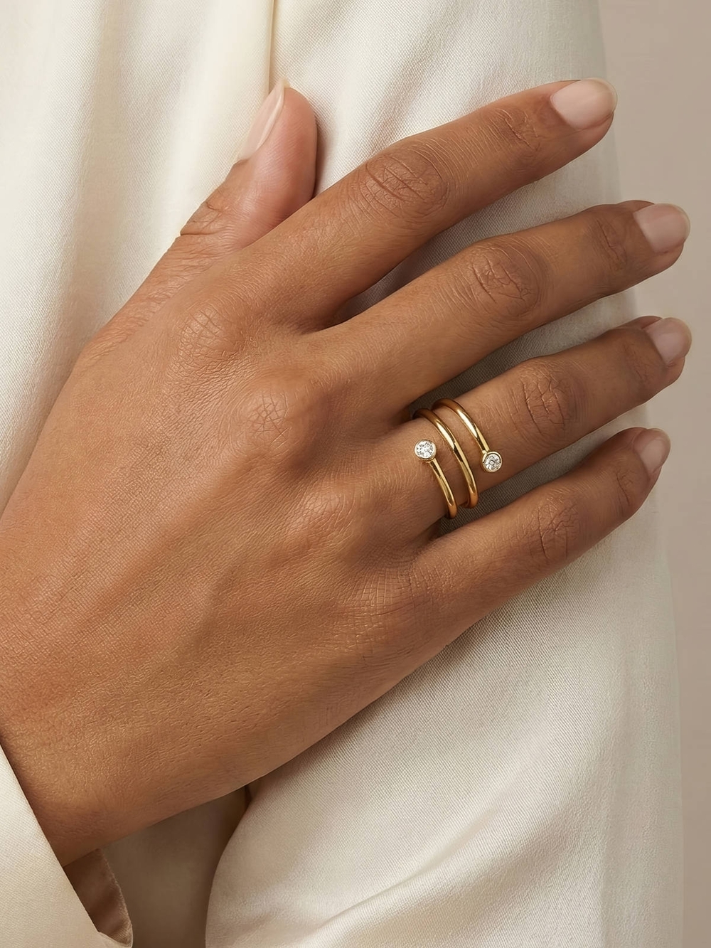 18k Gold Plated Open Coil Ring with Clear Stones - Women Jewelry